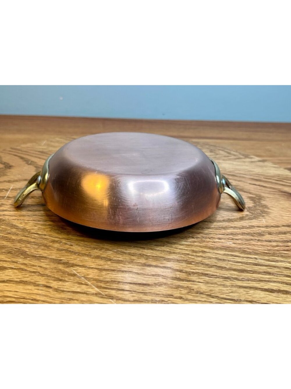 Vintage Copper Mini Saute Pan /Mini Au Gratin Pan (5 5/8" diameter) With 2 Bras - Picture 13 of 14